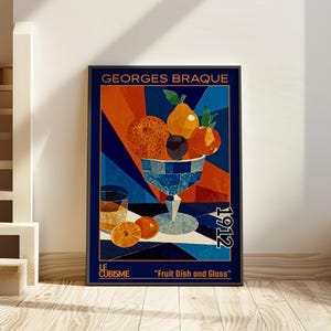 Fruttiera e bicchiere 1912 – Stampa/manifesto di Georges Braque – natura morta del cubismo analitico, arte astratta da tavola, decorazioni geometriche d'avanguardia degli anni '10