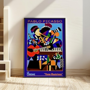 Tre musicisti 1921 – Poster di Pablo Picasso / audace arte murale cubista / stampa di trio musicale astratto – Le Cubisme, arredamento jazz modernista, arte cubista