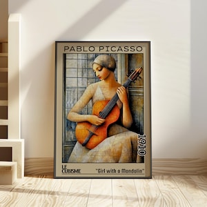 Ragazza con mandolino 1910 – Pablo Picasso ispirato al cubismo poster / stampa d'arte musicale astratta dai toni morbidi – Le Cubisme decorazione murale d'arte moderna