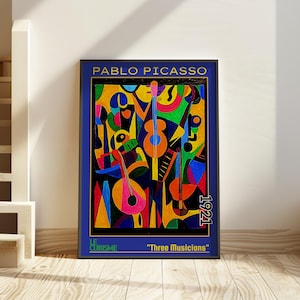 Tre musicisti 1921 – Poster di Pablo Picasso / audace arte murale cubista / stampa di trio musicale astratto – Le Cubisme, arredamento jazz modernista, arte cubista