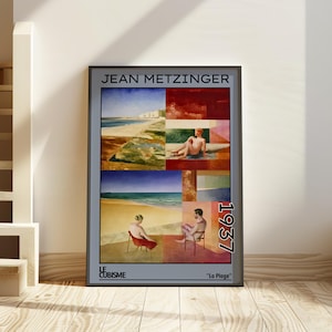 La Plage 1937 – Impresión / cartel de Jean Metzinger – escena de playa cubista francés le cubisme estilo art déco de la década de 1930, paisaje cubista costero abstracto