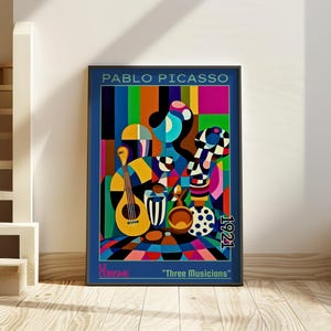 Tre musicisti 1921 – Poster di Pablo Picasso / audace arte murale cubista / stampa di trio musicale astratto – Le Cubisme, arredamento jazz modernista, arte cubista