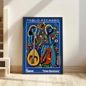 Tre musicisti 1921 – Poster di Pablo Picasso / audace arte murale cubista / stampa di trio musicale astratto – Le Cubisme, arredamento jazz modernista, arte cubista