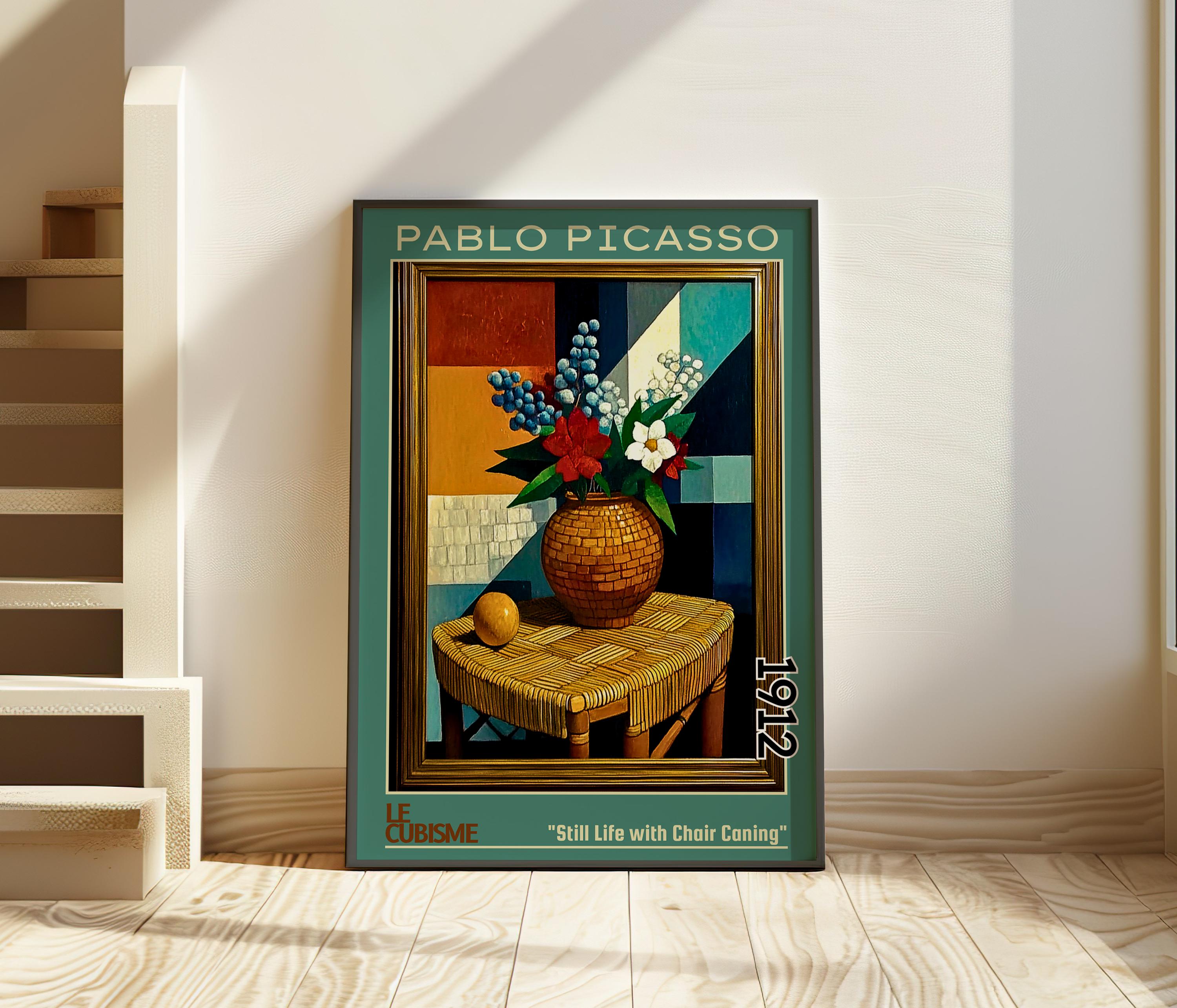 籐椅子のある静物画 1912年 – パブロ・ピカソ 総合キュビズム版画
