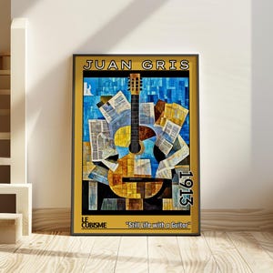 Natura morta con chitarra 1913 - Stampa/poster di Juan Gris - Natura morta cubista, arte astratta della chitarra, arredamento modernista, parete geometrica luminosa