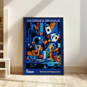 Martwa natura z kartami do gry 1919 – wydruk/plakat Georges’a Braque’a – martwa natura postkubistyczna, sztuka gier karcianych, abstrakcyjny wystrój intelektualny lat 10. XX wieku