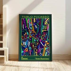 Tre musicisti 1921 – Poster di Pablo Picasso / audace arte murale cubista / stampa di trio musicale astratto – Le Cubisme, arredamento jazz modernista, arte cubista