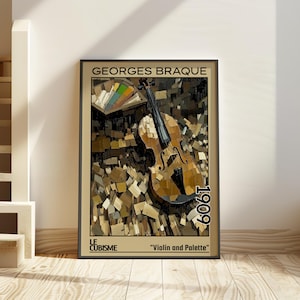 Violino e tavolozza 1911 – Stampa/manifesto di Georges Braque – natura morta del cubismo analitico, musica astratta, tavolozza di un pittore modernista degli anni '10