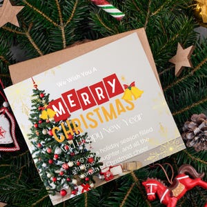 Tarjeta de felicitación elegante de Navidad y Año Nuevo, tarjeta festiva para seres queridos, paquete de tarjetas con deseos navideños, saludo de temporada, regalo de tarjeta digital