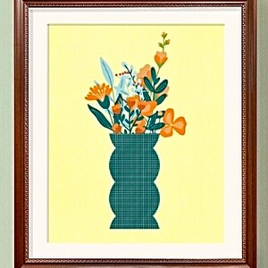 2D Modern Art Style Vase mit Blumen Art Print Digitale Datei Download