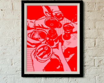 Retro Cheers French Illustration Style Art Print