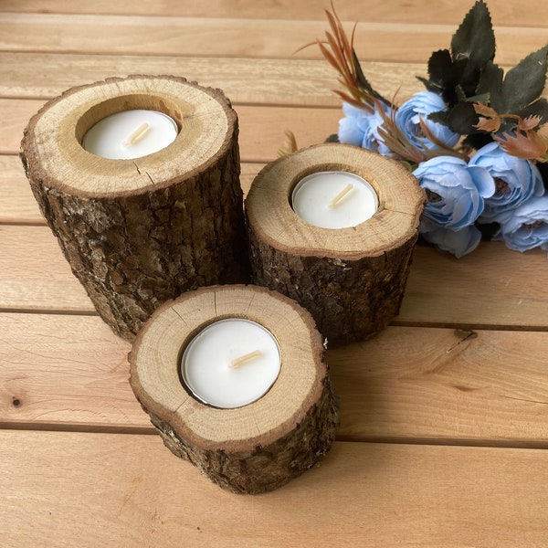 wooden log candle holder | rustic wooden candle holder | candle holder for wedding