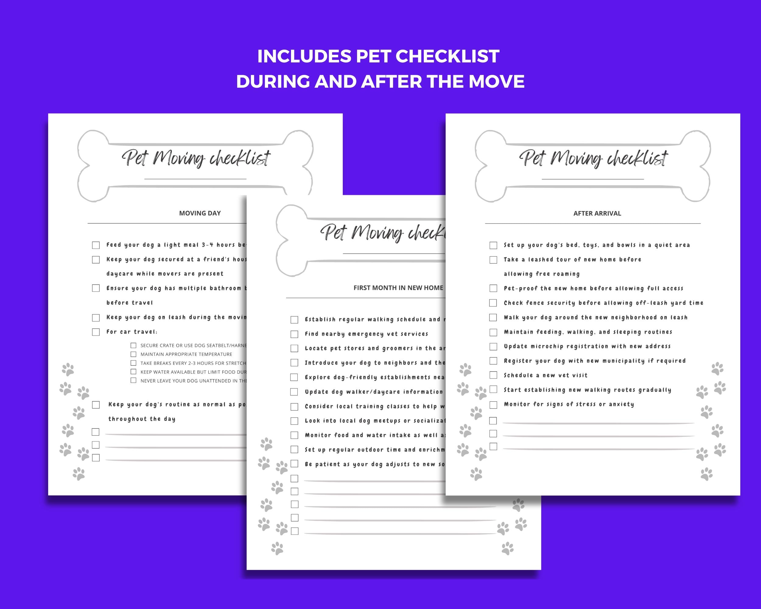 Dog Moving Checklist, Printable Pet Moving Guide, Downloadable