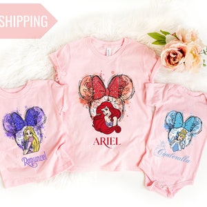 Personalized Watercolor Princesses Shirt - Custom Name Shirt for Little Royalty, Disney Princess Shirts, Disney Girls Squad T Shirts