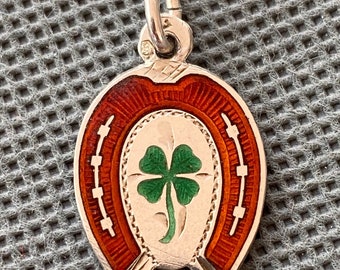 antique Art Nouveau silver enamelled horseshoe clover pendant, charm around 1900, lucky charm, silver gift, accessory