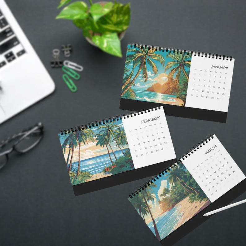 Anime Tropical Calendar, Desk Calendar for Anime Fans, Tropical Vibes