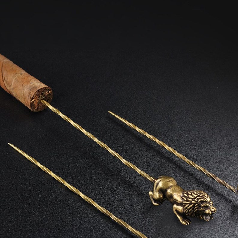 Vintage Bronze Cigar Draw With Mini Figurine Cigar Punch Tool Nubber