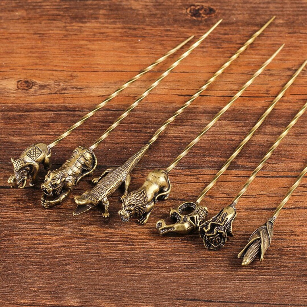 Vintage Bronze Cigar Draw With Mini Figurine Cigar Punch Tool Nubber