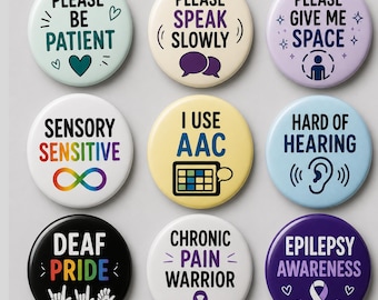 Disability Awareness Pin Buttons, Autism AAC Deaf Pride Epilepsy Sensory Sensitive Hard of Hearing Support Badge Gift, awareness pin