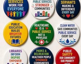 Public Service Pride Pinback Button Set – 9 Community Advocacy Badges | Teacher, Librarian, Healthcare & Public Safety Workers Gift