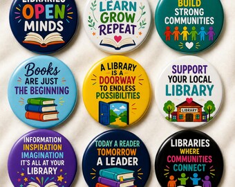 Library Lover Pin Buttons, Reading Literacy Library Advocacy Book Lover Teacher Librarian Gift Reading Awareness Badges
