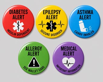 Custom Medical Alert Pin Button, Diabetes Epilepsy Asthma Heart Condition Allergy DNR Emergency Safety Badge Gift Pins , autism awareness