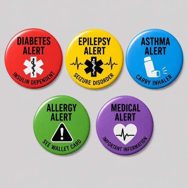 Individuell gestaltete medizinische Notfall-Anstecknadeln, Anstecknadeln für Diabetes, Epilepsie, Asthma, Herzerkrankungen, Allergien, DNR (Nichtwiederbelebung), Notfall-Sicherheitsabzeichen, Geschenkideen, Autismus-Aufklärung