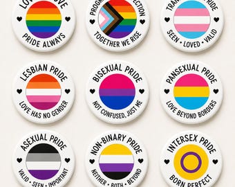 LGBTQ Pride Pin Button , Pride Flag Pins, Gay Lesbian Trans Bi Pan Ace Nonbinary Intersex Pride Buttons, Rainbow LGBTQ Gift