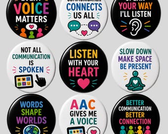 AAC Communication Awareness Pin Button Set, Every Voice Matters Autism Non Speaking Inclusion Support Badge Gift Pins Collection
