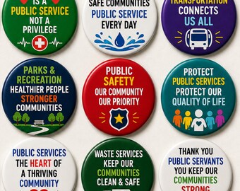 Public Service Awareness Pin Buttons, Healthcare Safety Parks Transit Community Workers Appreciation Support Badge Gift Pins