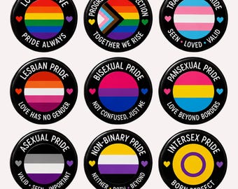 LGBTQ Pride Pin Button , Pride Flag Pins, Gay Lesbian Trans Bi Pan Ace Nonbinary Intersex Pride Buttons, Rainbow LGBTQ Gift