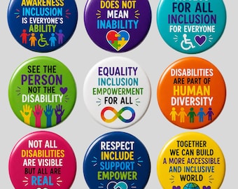 Disability Awareness Pin Button Set, Accessibility Inclusion Equality Disability Rights Support Badge Gift Pins Collection, equality badge