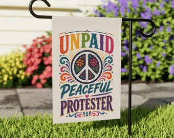 Peaceful Protest Garden Flag, Retro Peace Sign Banner, Colorful Typography Outdoor Decor, Activism Inspired Yard Flag, Vintage Style Sign