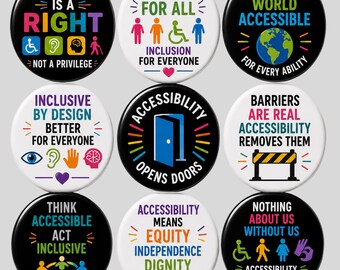 Accessibility Awareness Pin Buttons , Disability Rights Inclusion Access for All Adaptive Support Badge Gift Pins Collection, equality badge