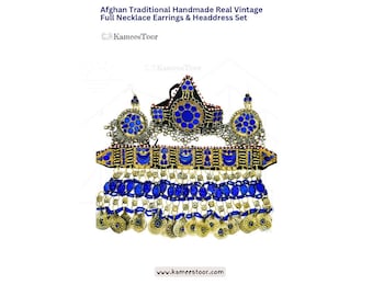 Traditionele Afghaanse Kochi handgemaakte echte vintage volledige ketting oorbellen en hoofdtooi sieradenset - KameesToor