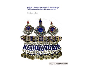 Traditionele Afghaanse Kochi handgemaakte echte vintage volledige ketting oorbellen en hoofdtooi sieradenset - KameesToor