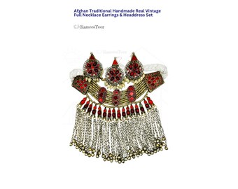 Afghaanse traditionele Kochi handgemaakte echte vintage volledige ketting oorbellen en hoofdtooi sieradenset - KameesToor