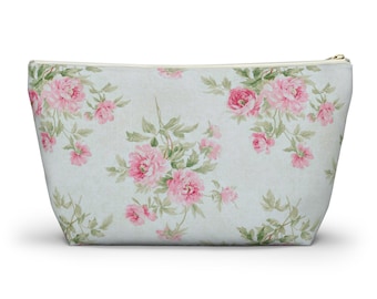 floral Accessory Pouch, pink floral zip up travel bag, makeup bag, Closer Purpose
