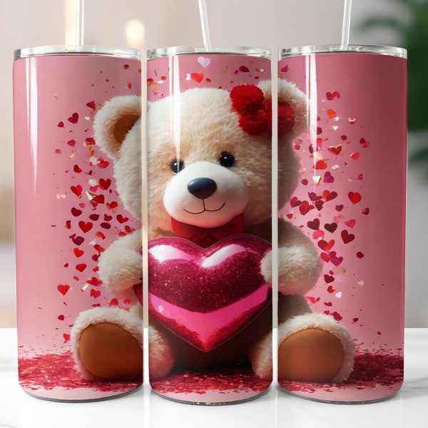 Love bear PNG files Tumbler Wrap Template 20oz Skinny Tumbler Sublimation Designs for Straight/Tapered Tumbler PNG