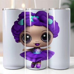DIGITAL TUMBLER WRAP - Skinny Tumbler Wrap, Ballerina Doll Wrap, Cute Tumbler Wrap Png, Purple Tumbler Wrap, Wraps Png