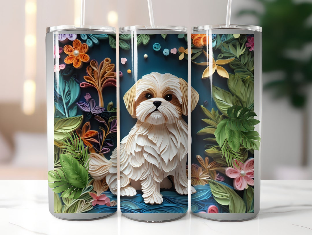 Floral Shih Tzu 20 Oz Tumbler Sublimation Design (digital Download PNG ...