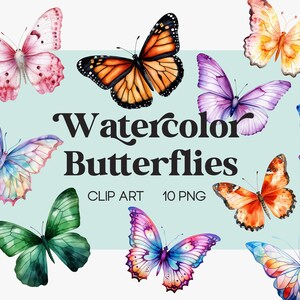 Watercolor Butterflies Clipart, 10 png commercial use, Butterfly Graphics, Butterfly Watercolor Clipart, Monarch Butterfly Clipart Journal