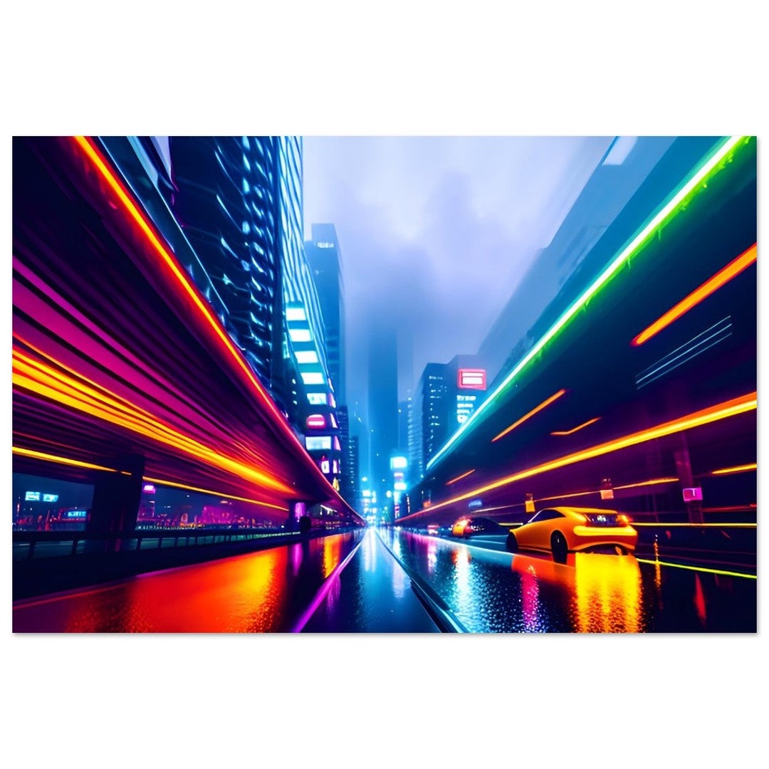 Cybeprunk City Neon Lights poster Etsy