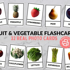 Fruit & Vegetable Flashcards - Montessori 3 Part Cards - Toddlers, Preschool, Kindergarten, Pre-Reading - PDF Printable Download