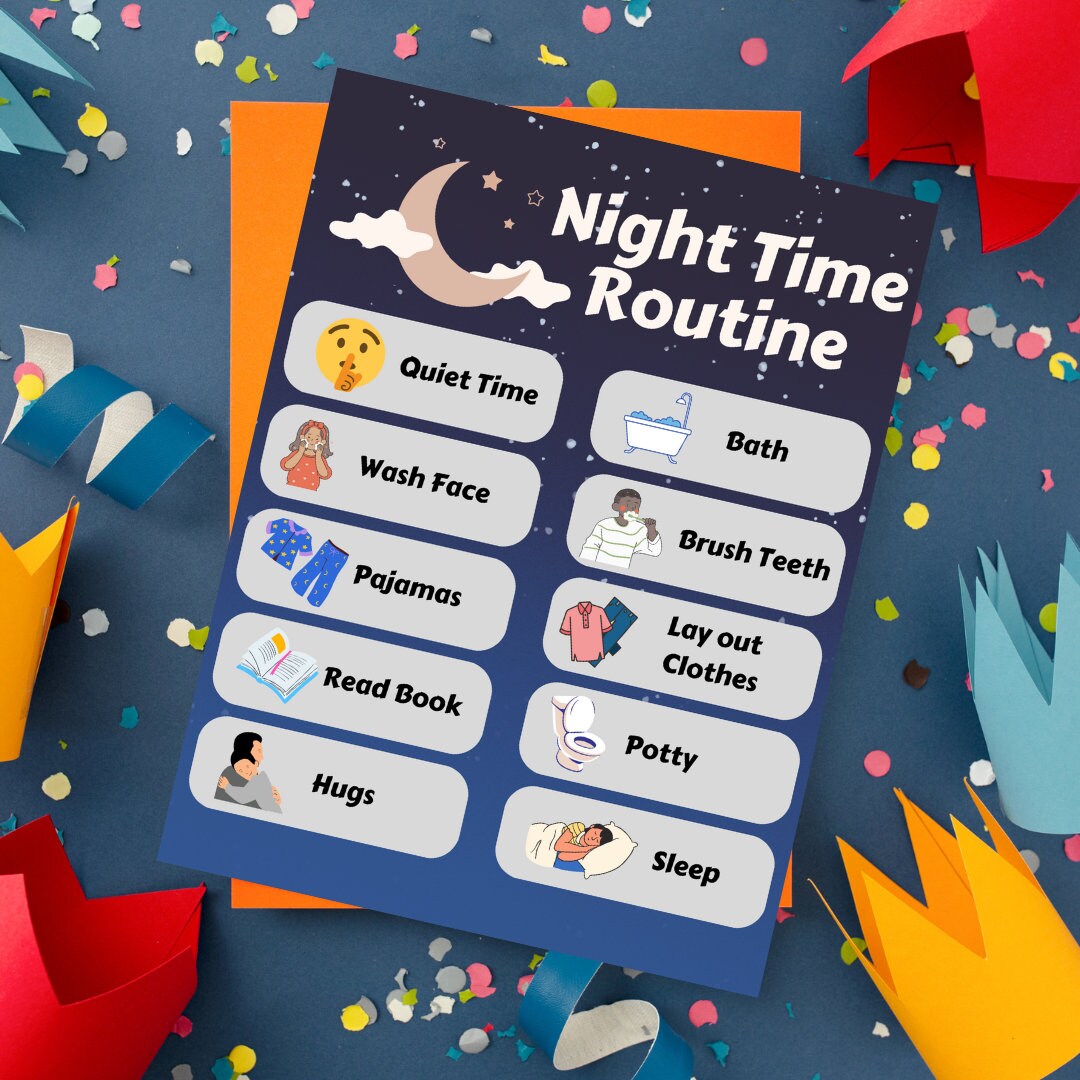 Nighttime Routine Routine Visual Night Time Routine Bedtime Schedule for Toddlers, Preschoolers ...