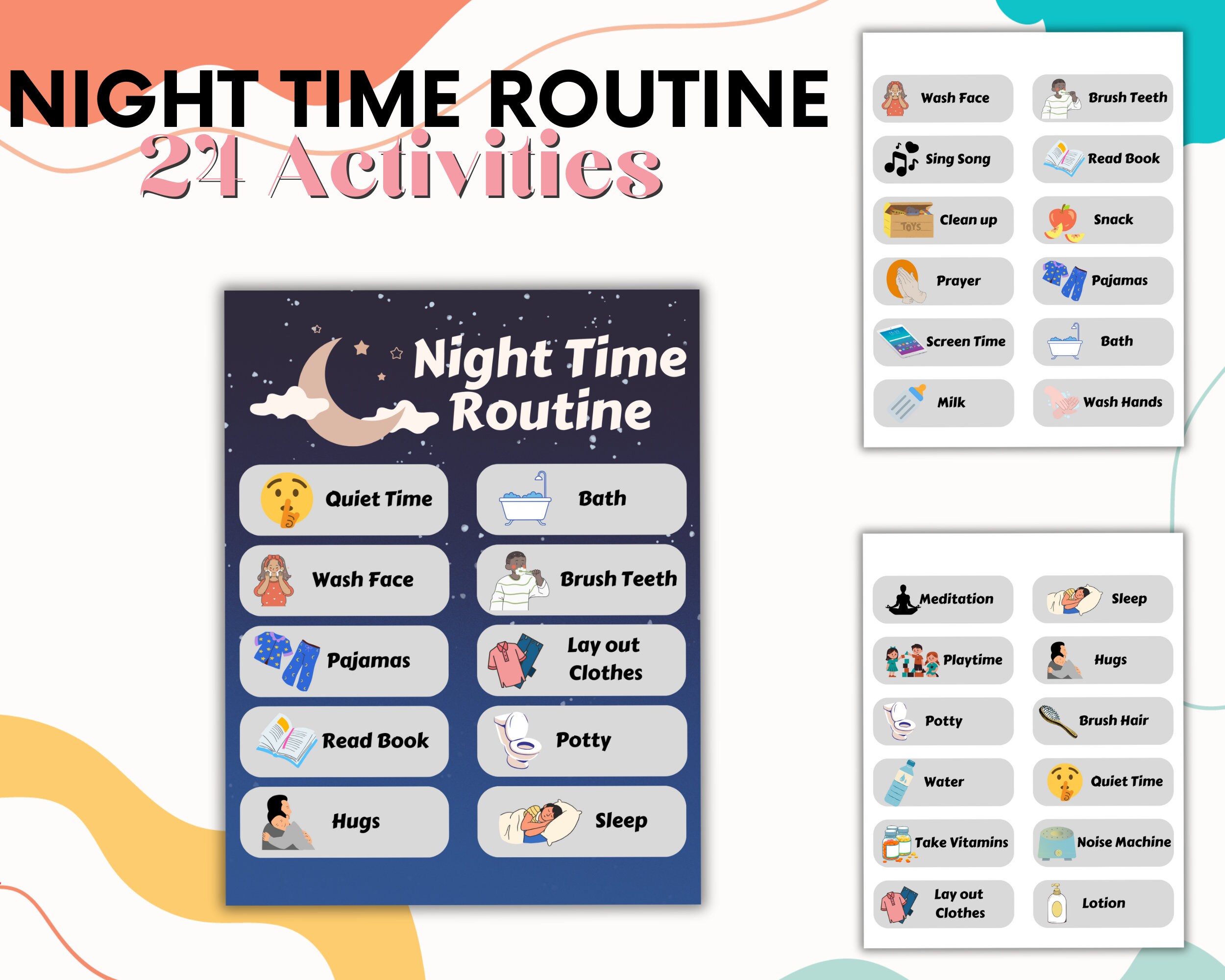 Night Ruteens Night Time Routine Bedtime Schedule for Toddlers, Preschoolers ...