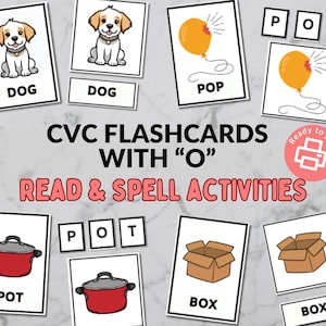 CVC Flashcards with O - 3 Part Cards - Spelling and Reading Activity - Kindergarten, Grade 1, Homeschool