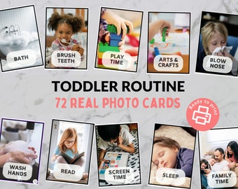 Toddler / Preschool Routine Cards - 72 Real-Life Picture Cards for Daily Activities - Make a Visual Schedule - PECS Non-Verbal Children