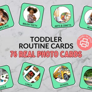 Toddler / Preschool Routine Cards - 76 Real-Life Picture Cards for Daily Activities - Make a Visual Schedule - Non-Verbal Children