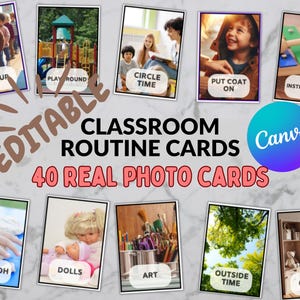 EDITABLE - Classroom Routine Cards - Daycare / Preschool / Kindergarten / Montessori - Real Photos for a Visual Schedule - Digital Download